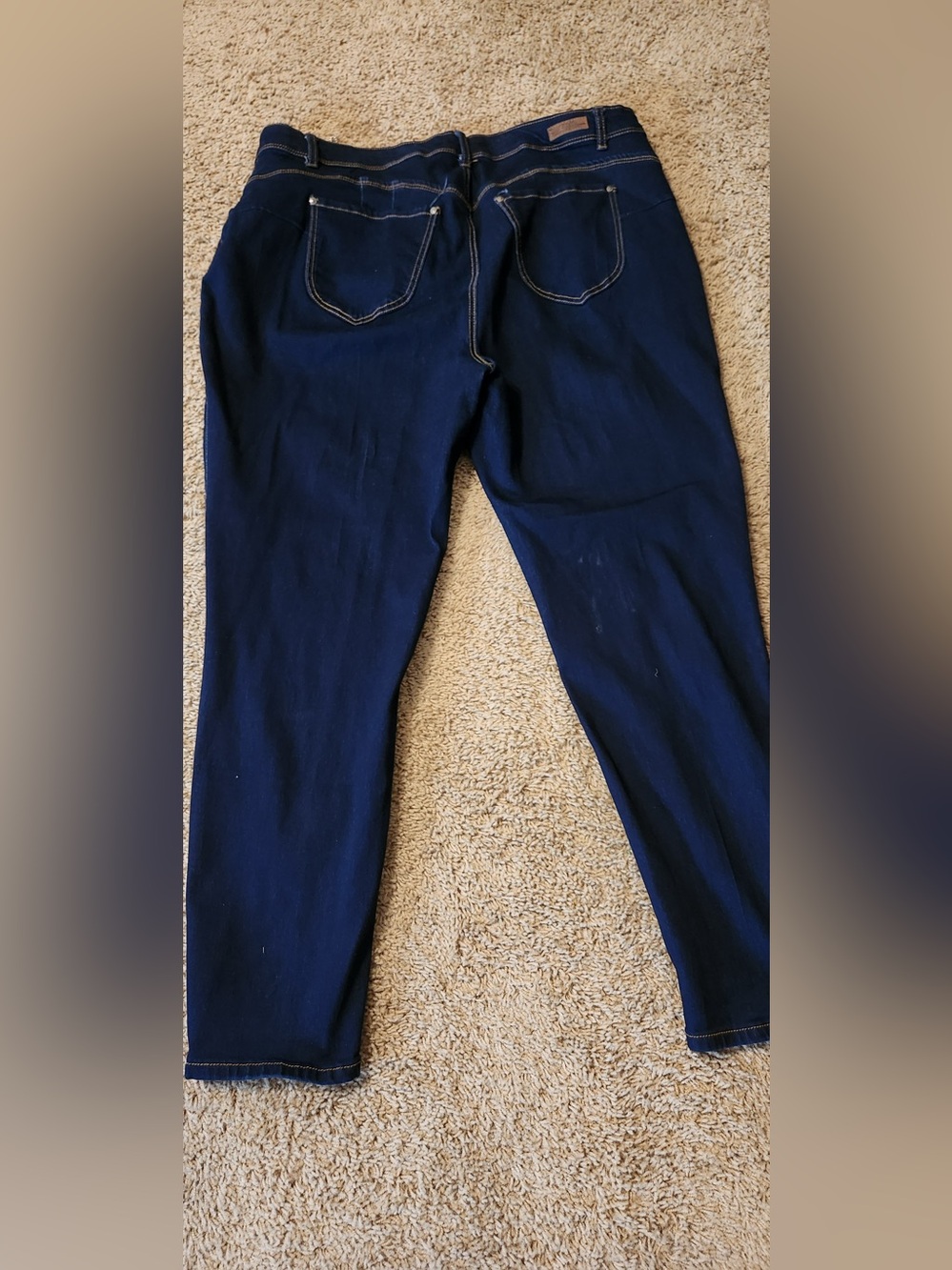 Dark Blue Denim Jeans with Tan Stitching